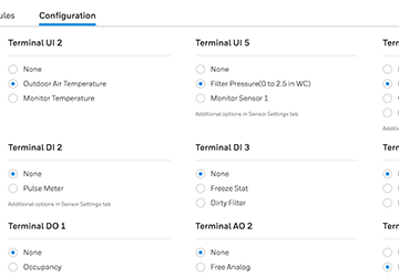 Screenshot of Thermostat Configuration in LCBS Connect.