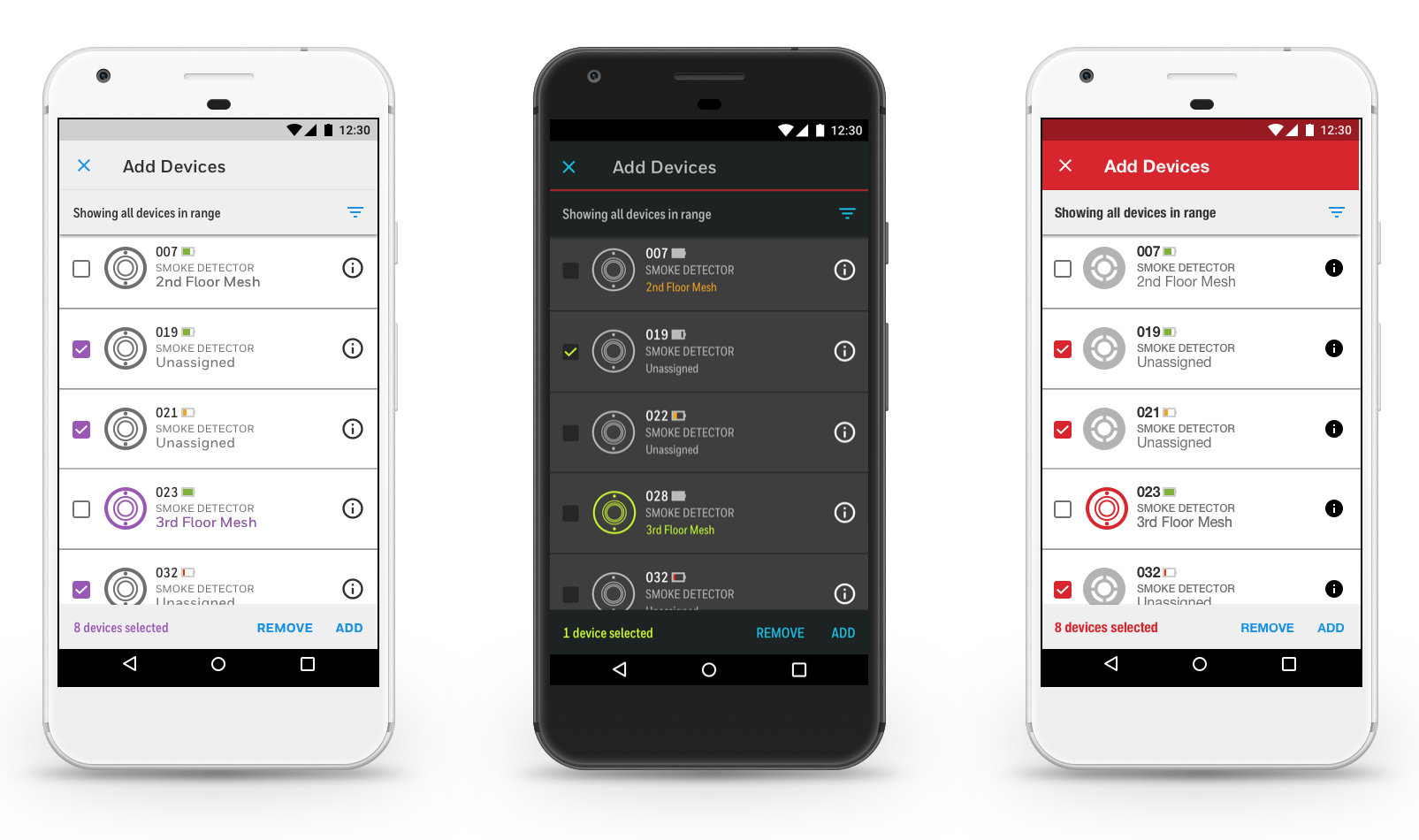 SWIFT mobile app in the three brand styles.